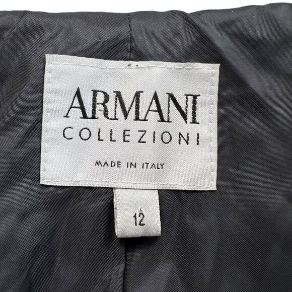Armani Collezioni Womens Wool Jacket Size 12 Gray & Black Button-Up Hooded - Picture 2 of 15